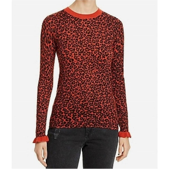 Scotch & Soda Cashmere & Cotton Leopard Print Sweater in Red - Size Medium - Picture 1 of 8
